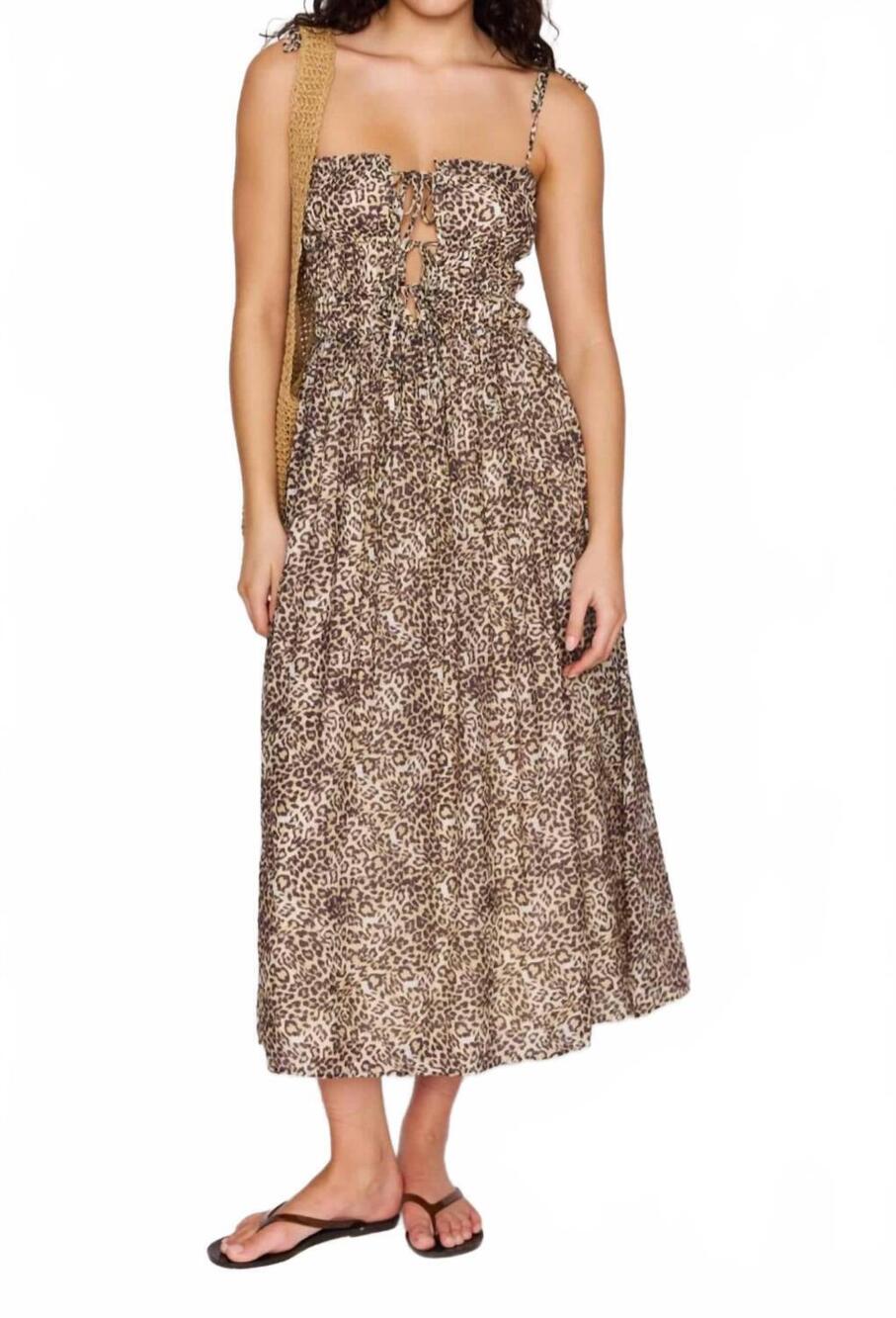 NEW MINKPINK tahlia leopard midi dress in brown